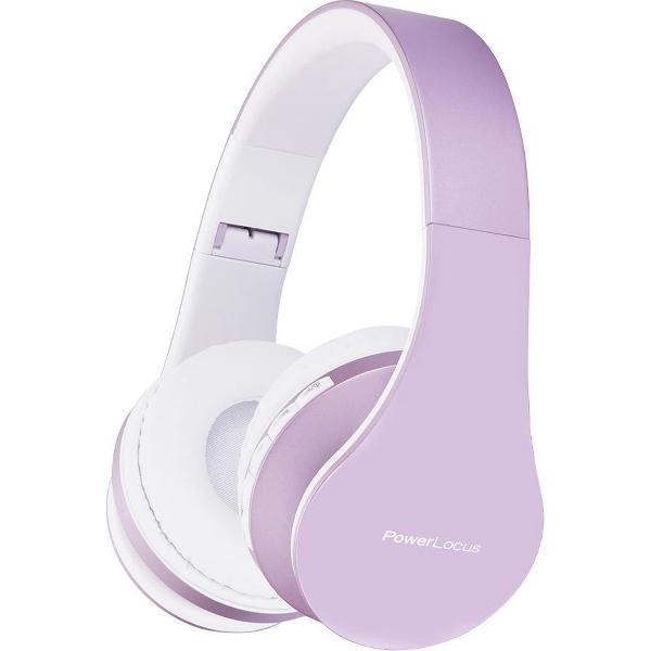 PowerLocus P1 draadloze Over-Ear Koptelefoon Inklapbaar - Bluetooth - Met microfoon – Wit/Paars