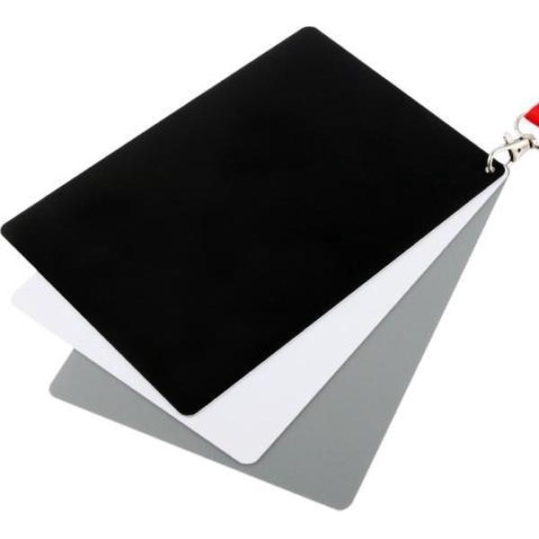 3 in 1 zwart wit grijze balanskaart / digitale grijskaart met riem, werkt met elke digitale camera, bestandsvorm: RAW en JPEG, afmetingen: 8,7 cm x 5,5 cm