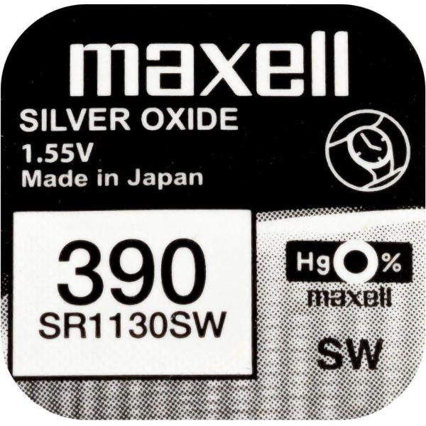 MAXELL 390 / SR1130SW zilveroxide knoopcel horlogebatterij 2 (twee) stuks