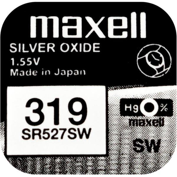 MAXELL 319 / SR527SW zilveroxide knoopcel horlogebatterij 2 (twee) stuks