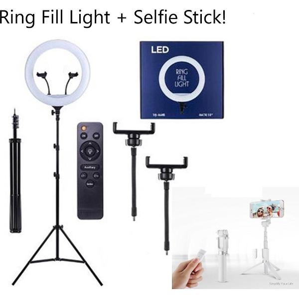 Ring light XXL 45 cm/18 inch met 2 houders en een afstandsbediening! Gratis er ook bij een tripod selfie stick!