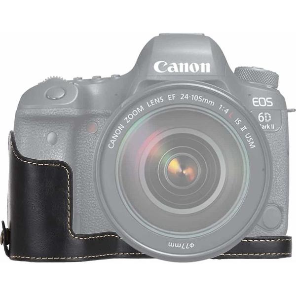 1/4 inch draad PU lederen camera half behuizing basisstation voor Canon EOS 6D / 6D Mark II (zwart)