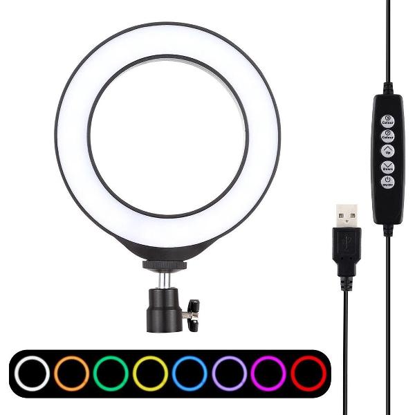PULUZ 6.2 inch 16cm USB 10 modi 8 kleuren RGBW dimbare LED-ring vloggen fotografie videolichten met koude schoen statief balhoofd (zwart)
