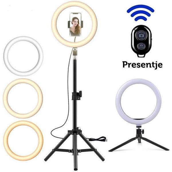 Ringlamp 26cm met statief | Fotografie Verlichting | 260mm | 10 inch | 3 kleuren | Warm wit | Naturel wit | Koud wit | Selfie Lamp | Usb Dimbare | Voor Youtube | Tiktok | Make Video Live Photo Studio |
