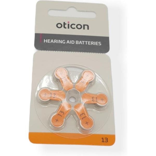 Oticon | hoortoestel batterij | type P13 | Oranje sticker | 2 kaartjes | 12 batterijen