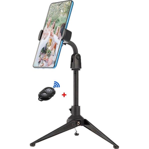 QY Desktop Telefoon Statief bureau standaard met telefoonhouder en Bluetooth Remote Shutter