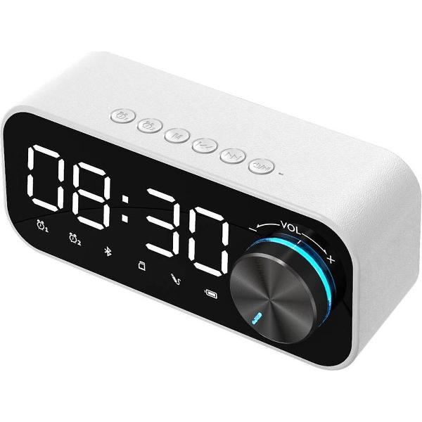 LED Digitale Alarm Wekker - Met Ingebouwde Bluetooth speaker - Volumeknop - Alarmklok - USB aansluiting - Wit