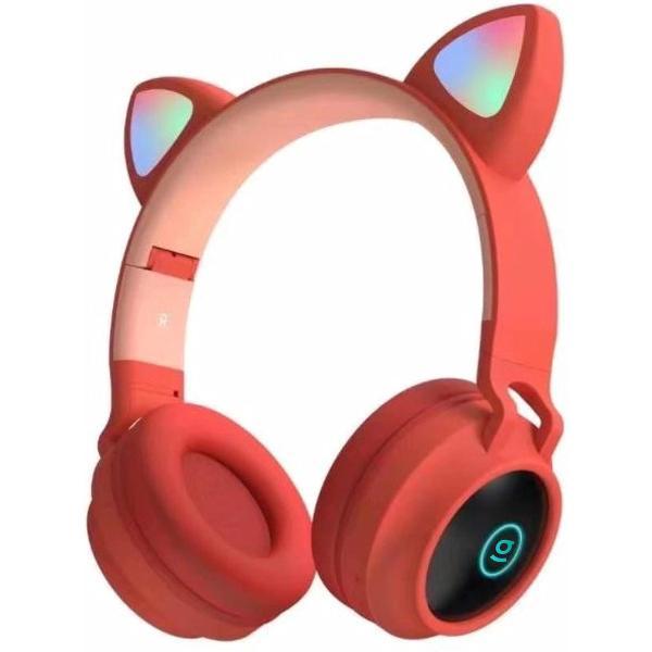 Kinder hoofdtelefoon - Draadloze koptelefoon Bluetooth met led kattenoortjes rood