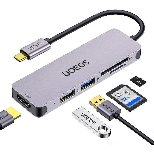 usb c naar hdmi - uoeos USB C Hub, Multiport USB C-adapter, 5 in 1 USB C-naar-HDMI-adapter met USB 3.0 en 2.0-poorten, SD & TF-kaarten, Geschikt voor MacBook Pro, Surface Pro / Go, Google Chromebook, Pixelbook etc .