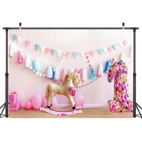 2.1mx 1.5m Eenjarige Verjaardag Fotografie Achtergrond Doek Verjaardagsfeestje Decoratie Foto Achtergrond (574)