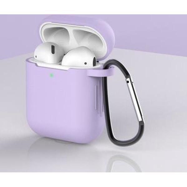 Apple AirPods 1/2 Hoesje + Clip in het paars - Siliconen - Case - Cover - Soft case