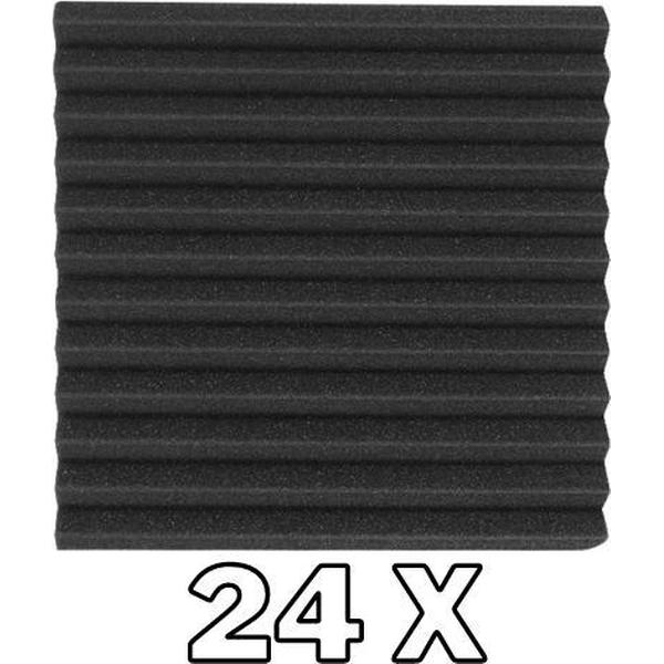 Geluidsisolatie - 24 STUKS - Noppenschuim - Akoestisch studioschuim - 30 x 30 x 2 cm dik - INCLUSIEF PLAKKERS - Studio Foam - Isolatie Foam - Isolatieplaten - Isolatie Plaat - ZWART