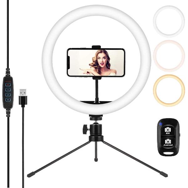 selfie ring licht met statief - ZINAPS LED Ring Light 12 Inch met Tripod en Phone Holder, selfie LED Ring Light met draadloze afstandsbediening, 3 Kleur Modes en 10 Helderheid, USB Power Supply voor Live Streaming, make-up, Camera