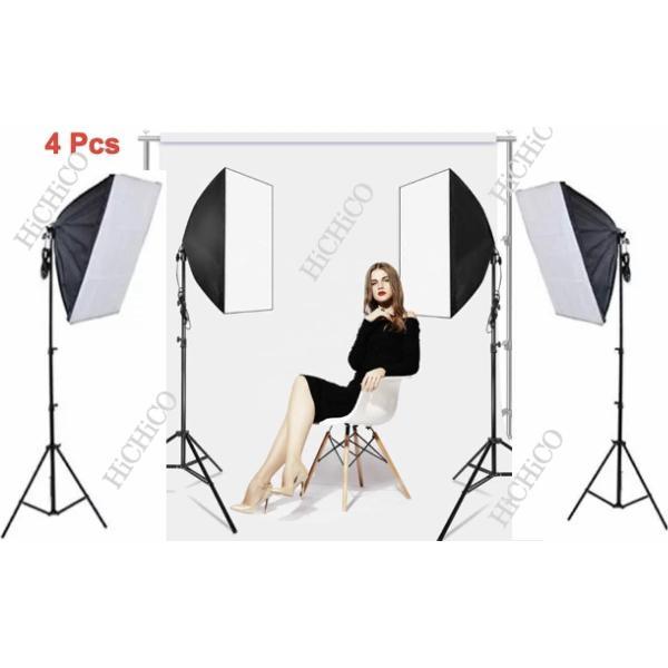 4X Studiolamp fotografie met Achtergrond Support System Softbox Paraplu tripod 210Cm HiCHiCO