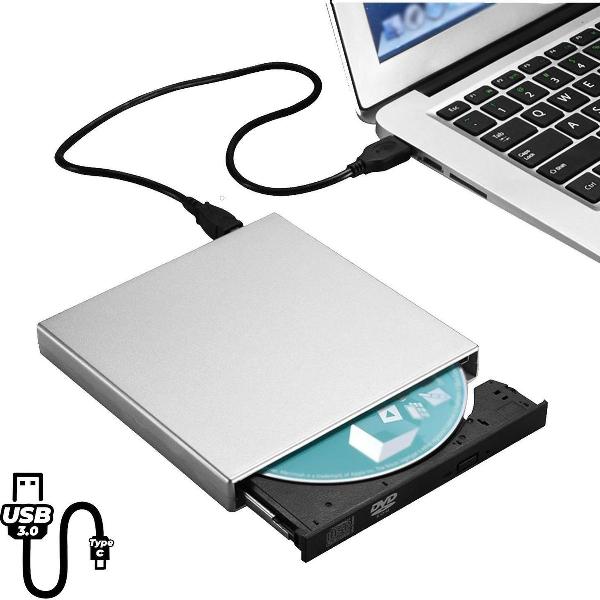 Ilona Externe DVD / CD Speler en Brander voor Laptop | Geschikt Voor Windows, Linux & Mac | USB 3.0 | Silver