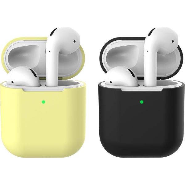 2 beschermhoesjes voor Apple Airpods - Geel & Zwart - Siliconen case geschikt voor Apple Airpods 1 & 2
