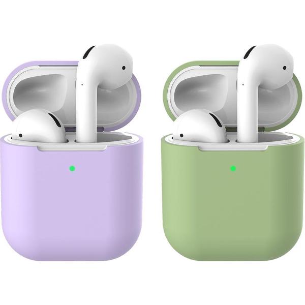 2 beschermhoesjes voor Apple Airpods - Lila & Groen - Siliconen case geschikt voor Apple Airpods 1 & 2
