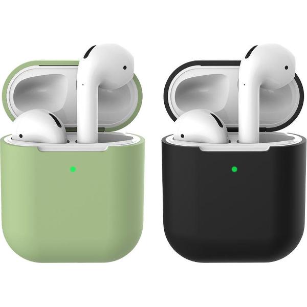 2 beschermhoesjes voor Apple Airpods - Groen & Zwart - Siliconen case geschikt voor Apple Airpods 1 & 2