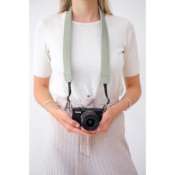 Leren camerariem - Neck strap - 'Fien' groen