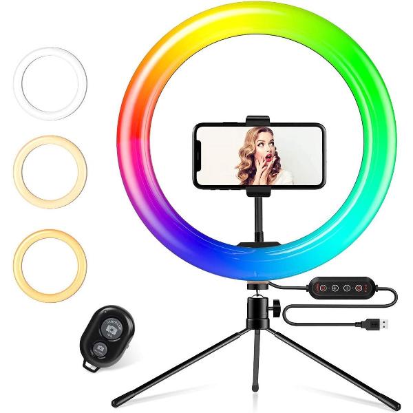 NÖRDIC RING-105 LED ringlamp met statief en telefoonhouder - LED RGB - 44 cm hoog