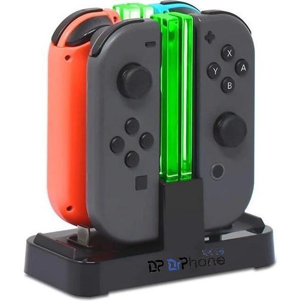 DrPhone CDP – Draadloze oplader – Met led licht – Geschikt voor Nintendo Switch controllers – Opladen met USB – Zwart