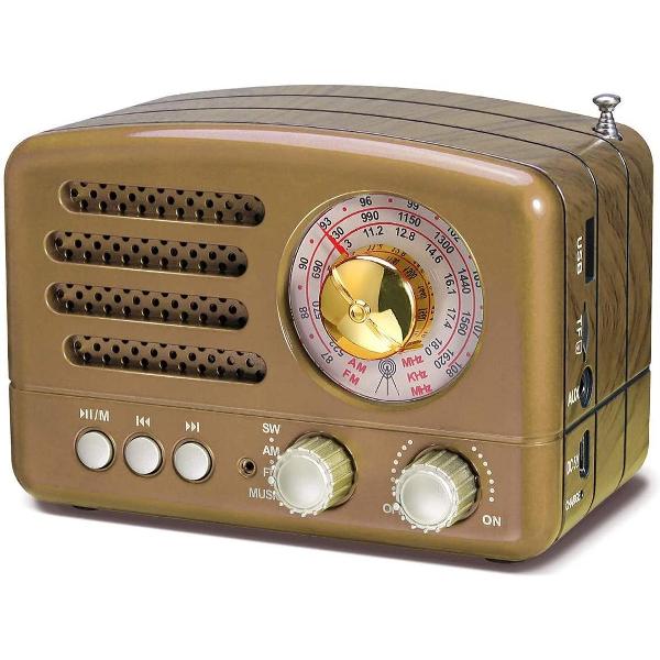 Retroradio | Bluetooth | Draagbaar | Oplaadbaar | USB | AUX | Goud