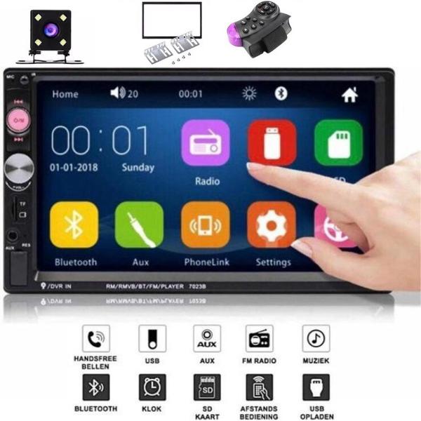 Universele Autoradio met Bluetooth, USB & Aux - Handsfree - Mirrorlink - Radio met Microfoon - GRATIS achteruitrijcamera