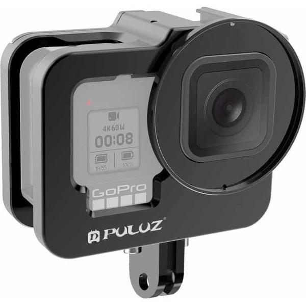 PULUZ voor GoPro HERO9 Black Thicken Behuizing Shell CNC Aluminium Beschermende Kooi met Verzekering Frame & 52mm UV Lens (Zwart)