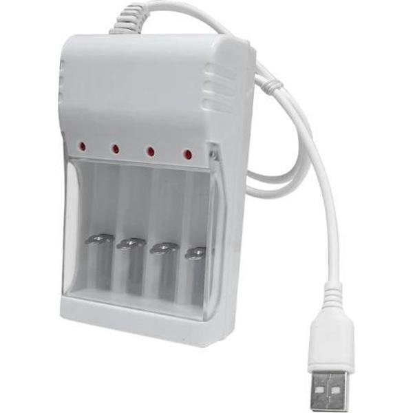 DrPhone BD7 – Batterij lader - Oplader - 4 Poorten - Usb - AA – AAA met beschermkap – Oplaadbaar - Wit