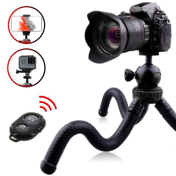 TENTA® 3 in 1 Flexibel Statief voor Smartphone, Camera en GoPro – Mini Statief – Tafelstatief – Selfiestick - 30 cm