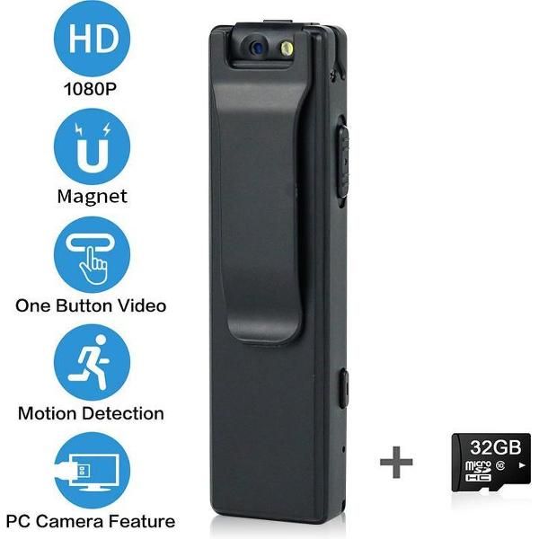 Narvie - Premium Mini Verborgen Camera Incl. 32GB Geheugenkaart -Foto's en video' s- Draagbare Spy Camera - Webcam - Beweging Sensor - Oplaadbaar - Zwart