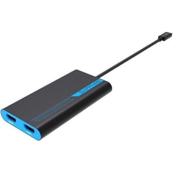Sapphire 44005-02-20G video kabel adapter 0,28 m Thunderbolt 3 2 x HDMI Blauw, Grijs