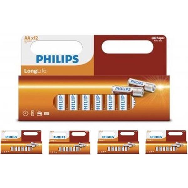 60 Stuks (5 blisters a 12st) - Philips Longlife Zinc AA/R6 alkalinebatterij