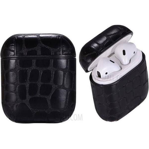 Zwart Krokodillen Kunstleer Airpods Hoesje Siliconen Case Met sleutelhanger voor Apple Airpods