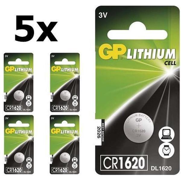 5 Stuks GP CR1620 3v lithium knoopcelbatterij
