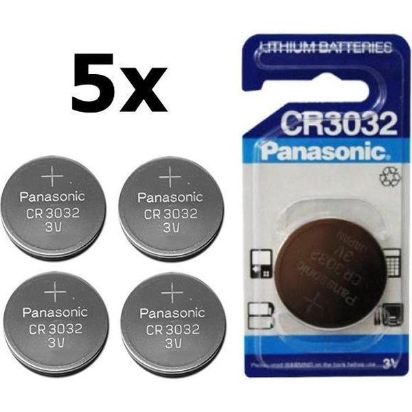 5 Stuks - Panasonic Lithium CR3032 500mAh 3V knoopcel batterij