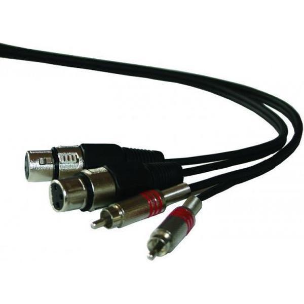 Muziekkabel 2xTulp naar 2xXLR contra - 5m 2 x metalen TULP plug met veer naar 2 XLR contra, 5m
