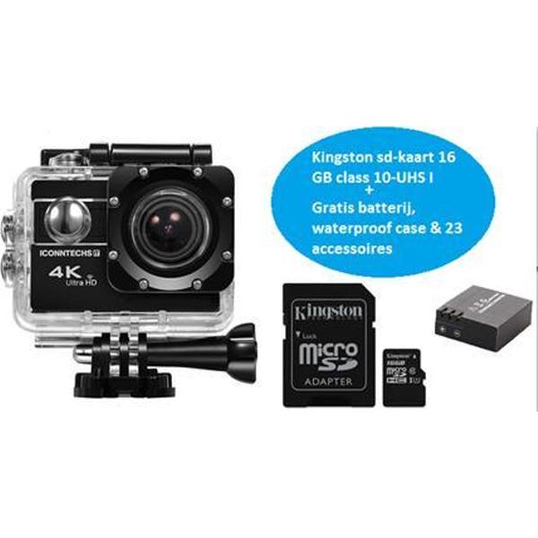 Lipa AT-45 action camera 4K - 20 MP en verstelbare lens - Beeldstabilisatie- Wifi remote + Remote in pakket - Met waterproof case- 32 accessoires- Phone remote en gratis SD-kaart 16 GB