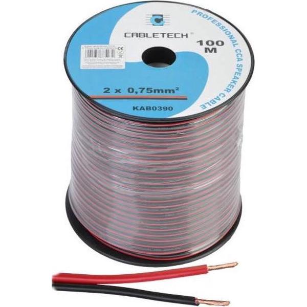 Speaker kabel luidsprekersnoer CCA rood / zwart 2x 0.75mm Haspel 100m