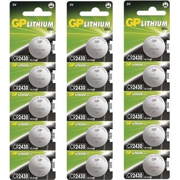 15 Stuks (3 blisters a 5st) - GP CR2430 3V lithium knoopcel batterij