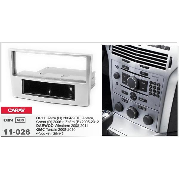 1-DIN OPEL Astra (H) 2004-2010; Antara, Corsa (D) 2006+; Zafira (B) 2005-2012 / DAEWOO Winstorm 2008-2011 / GMC Terrain 2008-2010 w/pocket (Silver) afdeklijst / installatiekit Audiovolt 11-026