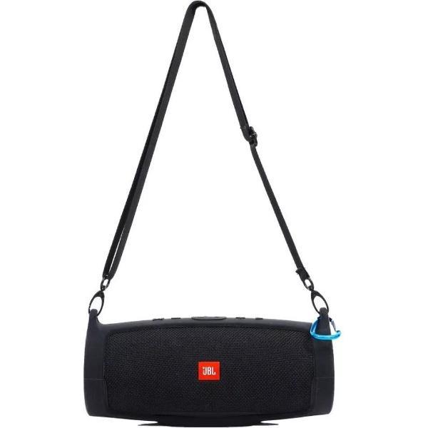 Zwarte JBL charge 4 Siliconen case | JBL charge 4 beschermhoes | met schouderriem en clip | JBL charge 4 case | zwarte speakerhoes
