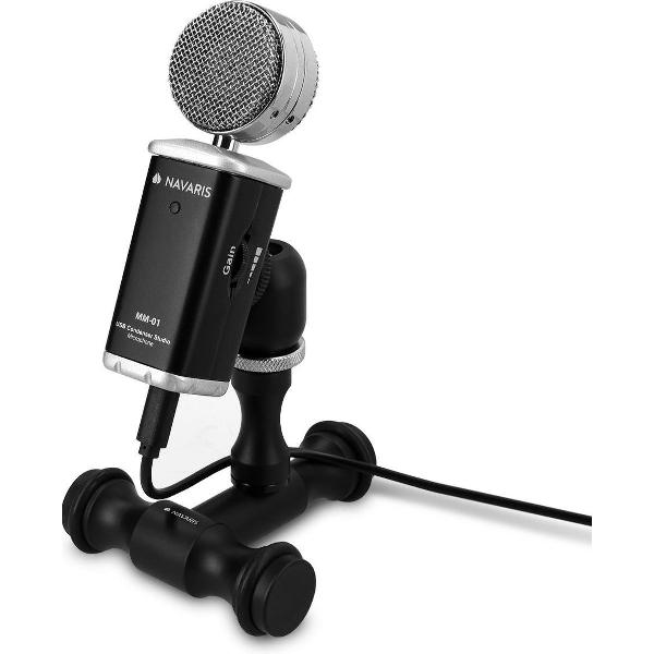 MM-01 USB-microfoon - retro-stijl cardioïde condensatormicrofoon voor podcast en home studio spraakopname op pc, laptop, desktopcomputer - zwart