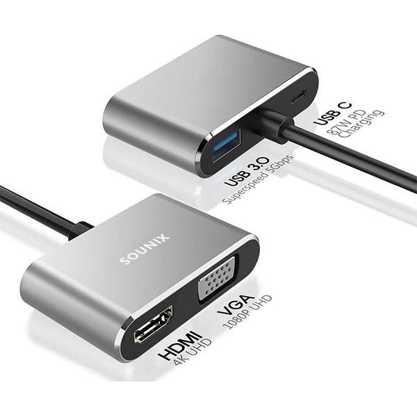 Sounix USB-C Hub 4 in 1| USB 3.0 | HD 4K & VGA