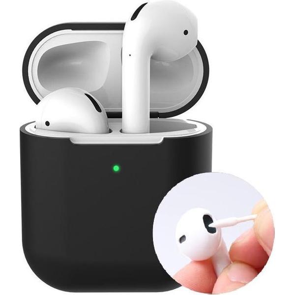 AirPods case voor iPhone - AirPods hoesje black - AirPods siliconen - AirPods bescherming zwart - 4 AirPods clean staafjes