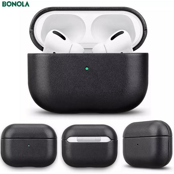 BONOLA - AirPods pro case / hoesje - [italiaans leer] - ZWART - Zeer hoge kwaliteit