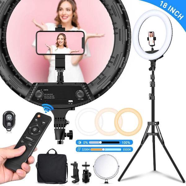 BRYGHT 18 Inch Ringlamp - Ringflitser met statief - Ringverlichting - Ring Light Lamp - 190CM - Tripod - Ringlicht