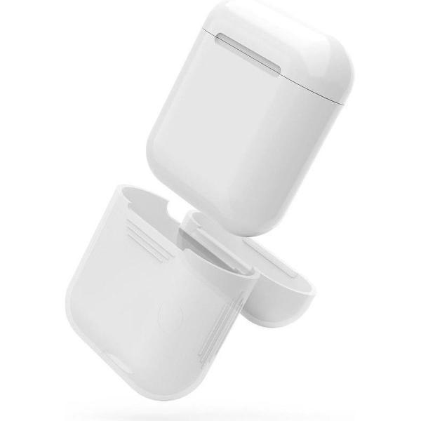 Siliconen Bescherm Hoesje Cover voor Apple AirPods Case - Airpods Hoesje Siliconen Case Transparant Wit (White)