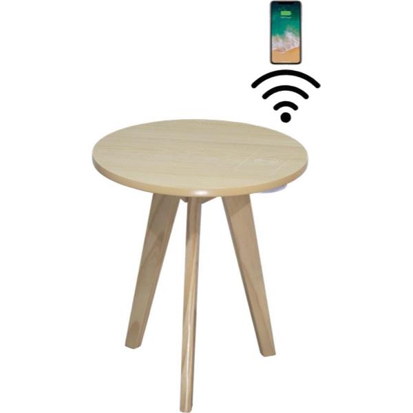 Tafel met Draadloze Oplader en Versterker Smart Table in Natuur Hout