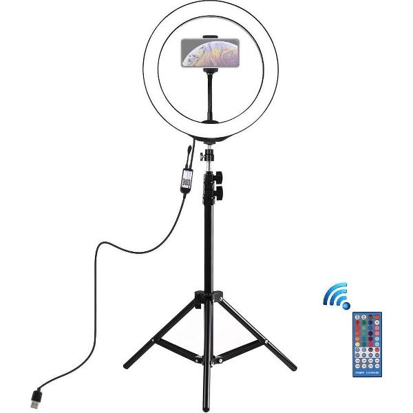 Puluz 12 inch/30CM USB LED Ring Vlogging light + 108cm standaard | Bluetooth afstandsbediening | RGB kleuren| Make-up lamp - Ringlamp